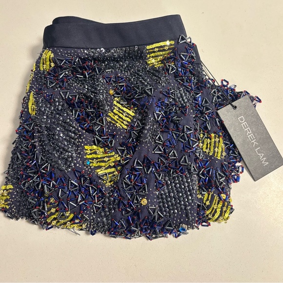 NWT DEREK LAM Beaded Ruched Embellished Mini Skirt - Picture 5 of 9